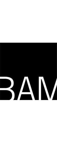 the bam logo is shown in black and white