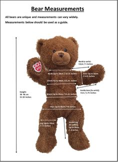 a brown teddy bear with measurements on it