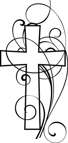 a black and white drawing of a cross