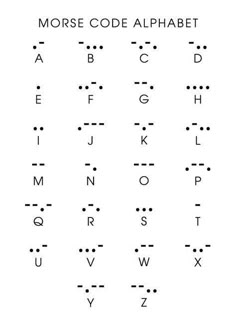 the morse code is shown with letters and numbers in black on a white background,