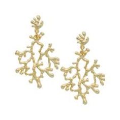 Intricate Coral Designed Into Lightweight, Statement Earrings That Add The Perfect Finish To Any Summer Look. Triple Plated 24k Gold Handmade In San Antonio, Tx Branch Jewelry, Susan Shaw, Branch Earrings, Coral Design, Organic Design, San Antonio Tx, Summer Look, Summer Looks, San Antonio