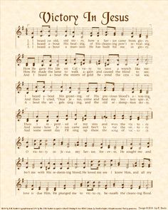 an old sheet music with the words victory in jesus