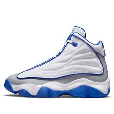 (GS) Air Jordan Pro Strong 'White Hyper Royal' DC7911-104 (SNKR/Retro/Basketball) Retro Basketball Shoes With Round Toe For Light Sports, Throwback Round Toe Basketball Shoes, White High-top Sneakers With Round Toe, Throwback Style, White Round Toe Throwback High-top Sneakers, White High-top Throwback Sneakers, Throwback White High-top Sneakers, White Basketball Shoes With Padded Tongue And Round Toe, White Throwback High-top Sneakers, Retro High-top Jordan Sports Shoes