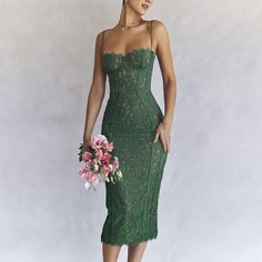 F00150315-102 Green Lace Midi Dress, فستان زهري, Birthday Dress Women, Long Green Dress, Evening Party Dresses, Backless Midi Dress, Formal Occasion Dress, Night Wedding, Ladies Gown