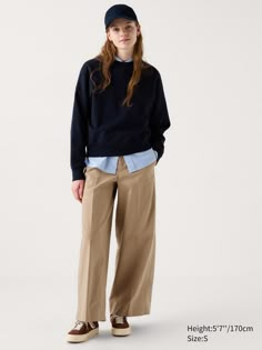 Wide Chino Pants | UNIQLO US Relaxed Fit Workwear Pants With Ribbed Cuffs, Relaxed Fit Pants With Ribbed Cuffs For Work, Relaxed Fit Bottoms With Ribbed Cuffs For Work, Workwear Chinos With Straight Hem, Casual Office Pants With Straight Hem, Straight Chinos For Fall Workwear, Fall Workwear Straight Chinos, Modern Tapered Leg Chinos For Workwear, Modern Tapered Leg Chinos For Work