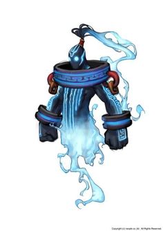 a drawing of a blue and black fire hydrant with water coming out of it