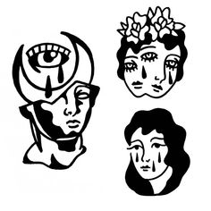 three black and white faces with different shapes