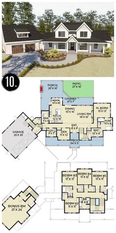 two story house plans with three car garages on each floor and an open floor plan