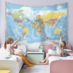 PRICES MAY VARY. World Maps Tapestry: Show your global style with our unique, up-to-date map of the world. This wall map art tapestry features lots of detail, well-sized countries, with cute international flags of all countries around the borders! Premium Material: Our tapestry wall maps are lightweight and soft, made with 100% high-quality peach skin poly fabric. World tapestry maps are durable, soft, and easy to hang on a wall or pack in your suitcase for trips! NOTE: This is NOT a thick blank World Map Tapestry, Map Tapestry, World Tapestry, World Map Wall Decor, Tapestry Room, Travel Party Theme, Maps For Kids, Wall Flag, Map Wall Decor