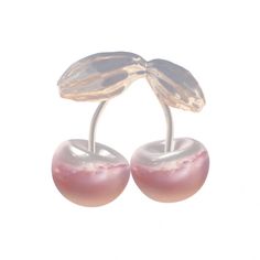 pair of pink and silver earrings with leaves on them, against a white background photo