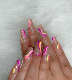 Nail Inspiration Coffin, Mc Nails, Emerald Nails, Orange Nail, Nagel Tips, Nail Swag, Nailed It, Nail Inspiration, Funky Nails