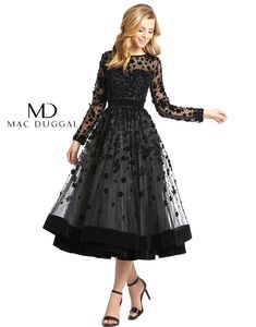 Black Mac Duggal Sheer Long Sleeve A Line Short Dress  for $373.0
 – The Dress Outlet Black Tea Length Dress, Gown Couture, Mnm Couture, Dress Couture, Trumpet Dress, Sheer Long Sleeve, Couture Candy, Sheer Skirt, Mac Duggal