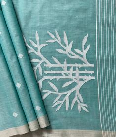 Light Teal Green Jamdhani Handloom Bengal Cotton Saree Khadi Cotton Saree, Bengal Cotton Sarees, Kantha Sarees, Cotton Sarees Handloom, New Saree Designs, Khadi Saree, Wear To Work Dress, Jamdani Saree, Light Teal