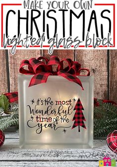 a lighted glass block with the words make your own christmas heritages block on it