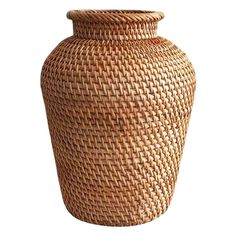 a large woven vase is shown on a white background