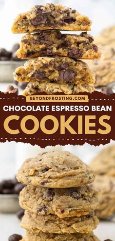 A must-try baking recipe! It's an easy dessert idea for coffee lovers. Loaded with chocolate-covered espresso beans, these extra soft, chewy coffee cookies are irresistible especially when served warm! Espresso Dessert Recipes, Espresso Powder Recipes, Espresso Dessert, Easy Dessert Idea, Bean Cookies, Andes Mint Cookies, Chocolate Coffee Beans, Easy Homemade Cookies