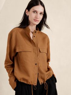 Women's Tops & Blouses | Banana Republic Linen Shirts Women, Utility Shirt, Utility Style, Ethnic Outfits, Drawstring Top, Luxury Linen, Tailored Shirts, Italian Fabric, Shirt Women