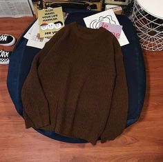 Grandmacore Cozy Sweater Casual Brown Knitted Sweater, Casual Brown Ribbed Sweater, Casual Ribbed Brown Sweater, Casual Brown Crew Neck Knit Top, Trendy Brown Crew Neck Sweater, Brown Long Sleeve Knit Top Casual, Casual Brown Long Sleeve Knit Top, Casual Crew Neck Knit Top For Winter, Casual Brown Sweater