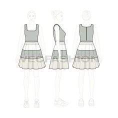 Women's Square Neck Swing Dress Fashion Flat Sketch, Flat Sketches, Clothes Sewing, Panel Dress, Clothes Sewing Patterns, Patterned Shorts, Fashion Flats, Swing Dress, Womens Flats