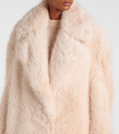 Manico faux fur coat in white - Sportmax | Mytheresa Elegant Fluffy Mink Outerwear, Fluffy Mink Long Coat, White Faux Fur Coat, Faux Fur Fabric, Oversized Coat, Faux Fur Coat, Leather Coat, Long Coat, Black Coat