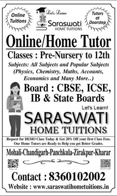 an advertisement for the saraswat home school, which is open to students and parents