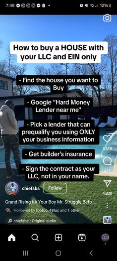 a man standing in front of a pool with the text how to buy a house with your lic and emi only