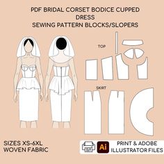 Bridal Corset Dress Pdf sewing pattern | Digital Bridal Dress | Printable Pdf Sewing Pattern Block Set | Wedding Dress | Bustier Bodice Dress | SIZES XS-3XL Are you a self-taught sewer or a professional fashion designer? Fashion student or graduate, crafter, seamstress, tailor, or pattern maker? Do you create patterns for fun or professional? Then this is for you! It is a Women's Pdf Sewing Patterns Block (Sloper) for woven fabrics It is a TOOL (Basic Template), to work with and develop into a v Sweetheart Corset Pattern, Stretch Corset Dress With Built-in Bra, Wedding Dress Bustier Pattern, Basic Corset Pattern, Corset Sewing Pattern Bustiers, Bridal Corset, Sewing Wedding Dress, Bodice Dress, Toile Fabric