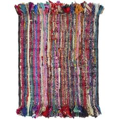 a multicolored rug with fringes and beads on the bottom, in various colors