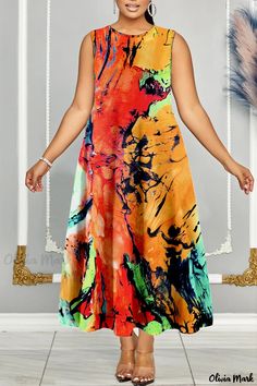 Olivia Mark - Chic Printed Plus Size Long O-Neck Dress for Casual Wear Plus Size Long Dresses, Vacation Maxi Dress, Plus Size Chic, African Print Dress Ankara, Ankara Gowns, African Maxi Dresses, Fancy Dresses Long, Casual Day Outfits, Maxi Dress Online