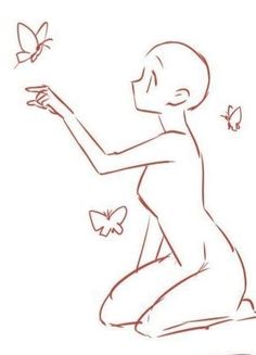 a drawing of a person kneeling and holding a butterfly