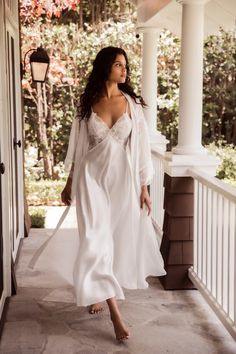 Pajama Wedding Dress, Long Lingerie Dress, White Nightgown Romantic, Long White Nightgown, Silk Night Gowns For Women, Long Satin Nightgown, Womens Sleepwear Nightgowns, Sleeping Gown Nightgowns, Night Gown Outfit