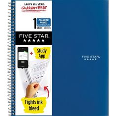 five star spiral bound notebook with blue cover