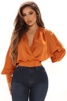 Available In Black And Rust. Surplice Long Sleeve Button Detail 100% Polyester Imported | Alyssa Surplice Top in Rust size 2X by Fashion Nova Fashion Nova Shirts, Surplice Top, Fashion Nova Tops, Women Shirts Blouse, Womens Loungewear, Shirts Blouses, Shop Maxi Dresses, Long Blouse, White Fashion