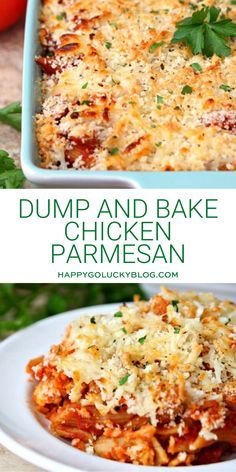 dump and bake chicken parmesan casserole on a plate