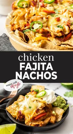 chicken fajita nachos with sour cream sauce and jalapenos