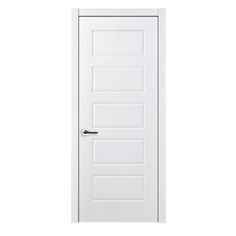 a white door on a white wall with an open side panel and black handle in the middle