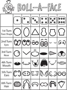 the printable roll - a - face game is shown with different faces and numbers