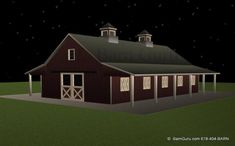 an image of a barn at night with stars in the sky