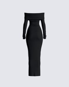 Snatch their soul in this black, long-sleeve maxi dress made from a stretch fabric and complete with a folded off-the-shoulder overlay 😈 Show a little class, while still making it clear you're not for the faint of heart 🖤 Black Of Shoulder Dress, Cheap Trendy Off-shoulder Dress, Cheap Elegant Off-shoulder Dress, Classy Dress Off The Shoulder, Cheap Stretch Off-shoulder Dress, Off Shoulder Trumpet Dress, Long Sleeve Dresses Tight, Maxi Dress Off Shoulder, Off The Shoulder Fall Dress