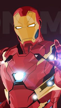 an iron man character with glowing eyes