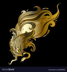 a golden abstract design on black background