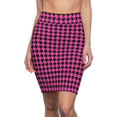 Y2k pencil skirt grunge aesthetic 90s pink and black houndstooth Regular and plus size Size chart in photos Comfortable and soft, this high quality pencil skirt is cut close to the body. Inspired by the freedom of creativity, it's perfect for standing out on any occasion. .: 95% Polyester 5% Spandex .: Mid waist fit .: Printed on care label in black color .: White thread color .: Assembled in the USA from globally sourced parts Aesthetic Skirt, Y2k Fashion Aesthetic, Alt Clothing, Houndstooth Pencil Skirt, Skirt Plus Size, Skirt Y2k, Black Houndstooth, Diy Sewing Clothes, Graphic Apparel