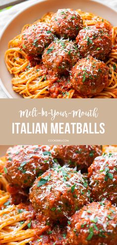 Italian meatballs served over a bowl of spaghetti Italian Meatballs, Pasta Dinner Recipes, Fettuccine Alfredo, Beef Recipes Easy, Spaghetti And Meatballs, Beef Recipes For Dinner