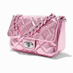 Claire's Quilted Pink Chrome Crossbody Bag Sensitive Ears Earrings, Beach Towel Bag, Piercing Kit, Pink Chrome, Bags For Teens, Faux Leather Bag, Jewelry Words, Free Earrings, Girly Accessories