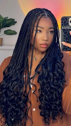 Nice Rasta Braids, Waterfall Box Braids, Mwongezo With Braids, Small Individual Braids With Curly Ends, Triangle Braids With Curly Ends, Curls At The Bottom Of Box Braids, Braids For Plus Size Black Women, French Curls Braids Big, Wavy Small Box Braids