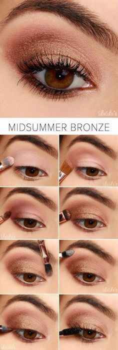 Adorei essa inspiração, gente! Sombra rosinha bem clara ao fundo, tons acobreados nos cantos externos dos olhos e dourado para dar um charme. Smokey Eyeshadow Tutorial, Make Up Mata, Eyeshadow Tutorial For Beginners, Mekap Mata, Bronze Eyeshadow, Makeup Tip, Smokey Eyeshadow, Best Eyeshadow, Smink Inspiration