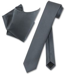 Vesuvio Napoli Charcoal Grey Skinny NeckTie Handkerchief Mens Tie Set