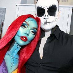 51 Creative Couples Costumes for Halloween - Page 4 of 5 - StayGlam Creative Couples Costumes, Sally Halloween Costume, Couples Costumes For Halloween, Scary Couples Halloween Costumes, Couples Costumes Creative, Halloweenský Makeup, Sally Costume, Costumes For Halloween, Cute Halloween Makeup