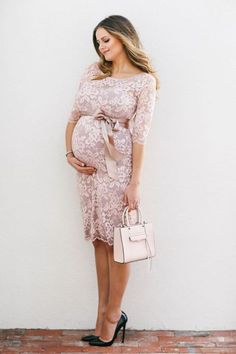 Dress For Baby Shower, Girly Blouse, Blush Pink Lace Dress, Pink Maternity Dress, Chic Maternity, Lace Maternity Dress, Tartan Fashion, Dress For Baby