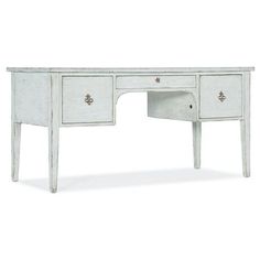 an old white desk with drawers on the top and one drawer open to reveal something